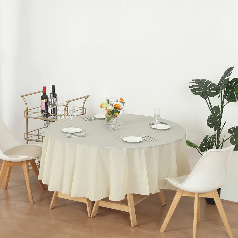 EVER SHINE Evershine (12-Pack Heavy Duty Plastic Table Covers Tablecloth (Reusable) (Round 84", Ivory) - Image 4
